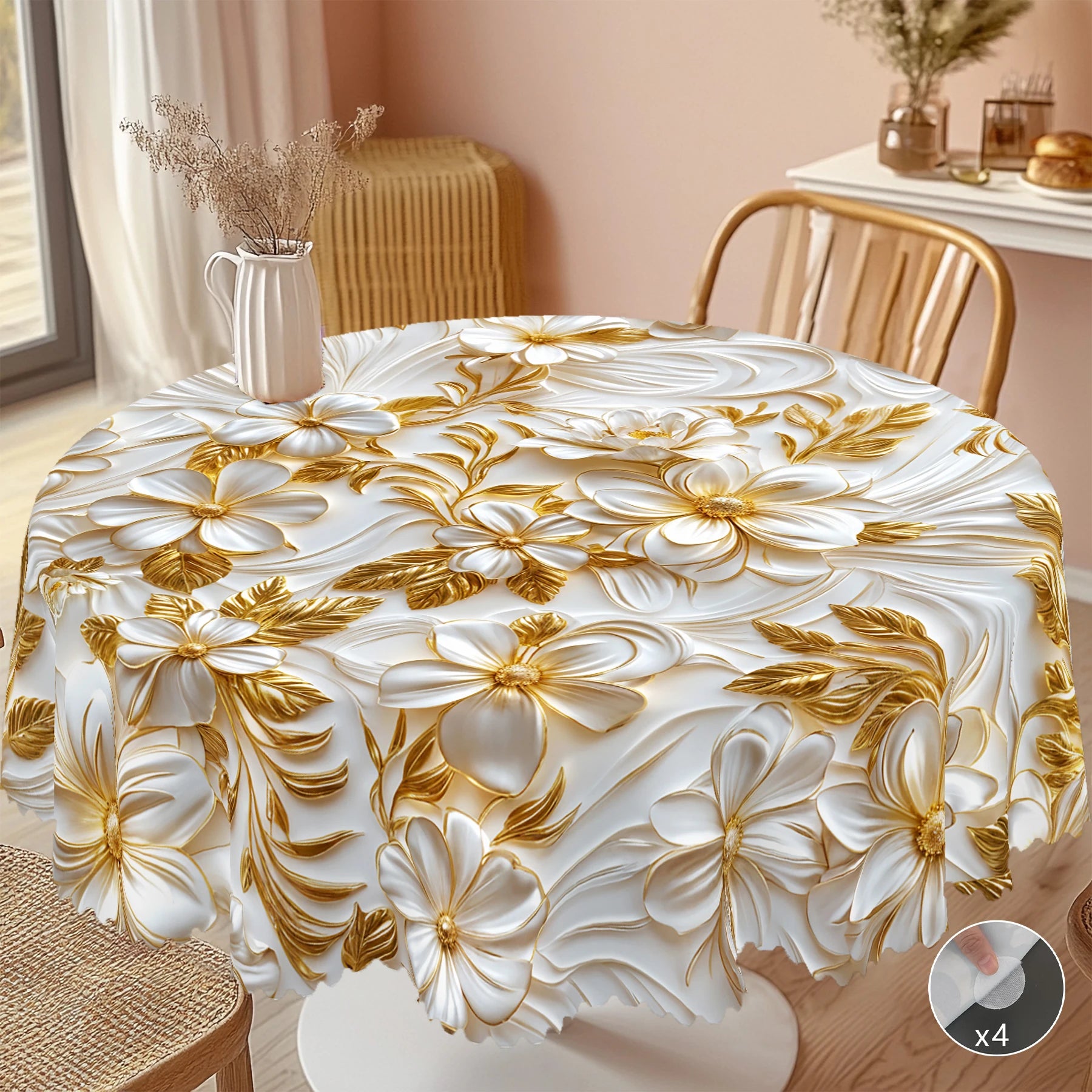 1 Piece of Retro Floral Round and Rectangular Tablecloths, Available in Various Sizes, 3D Stereo Gold Floral Pattern Printing Design, Spring and Summer, Suitable for Home Kitchen, Tablecloths for Banquets, Easter, Wedding Sea