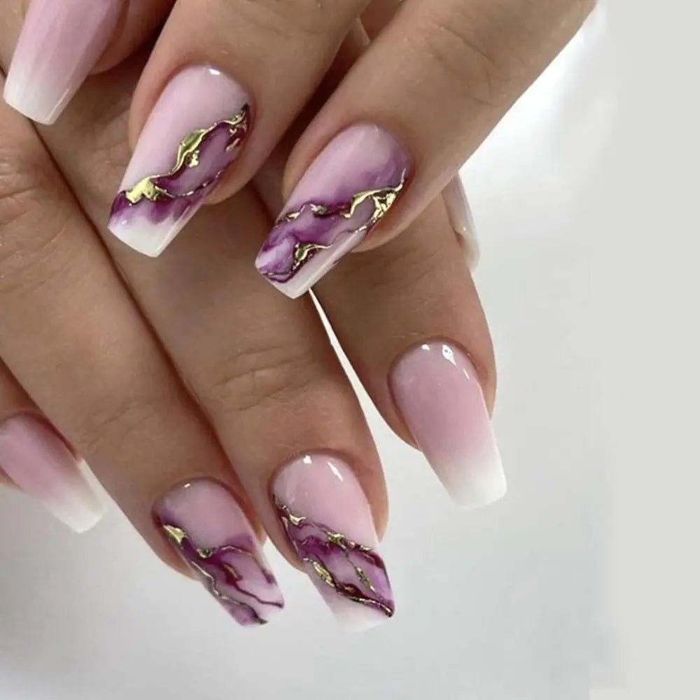 24 stk. Gradient Falske Negler Fransk Ballerina Negler Vanntett Falske Medium Kiste Falske Negler Fingernegler Press-on Negler Tips