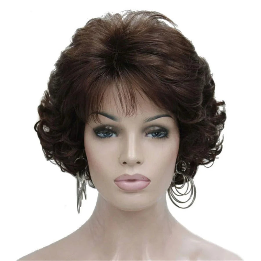 Slivery Grey Short Curly Wavy Wig 100% Imported Premium Synthetic Fashion Brown Hair Wigs for Women