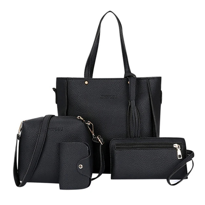 Juego de 4 unidades de bolsos de cuero para mujer, conjunto de bolso de hombro de poliéster, bolso de mano, bandolera, 9 colores