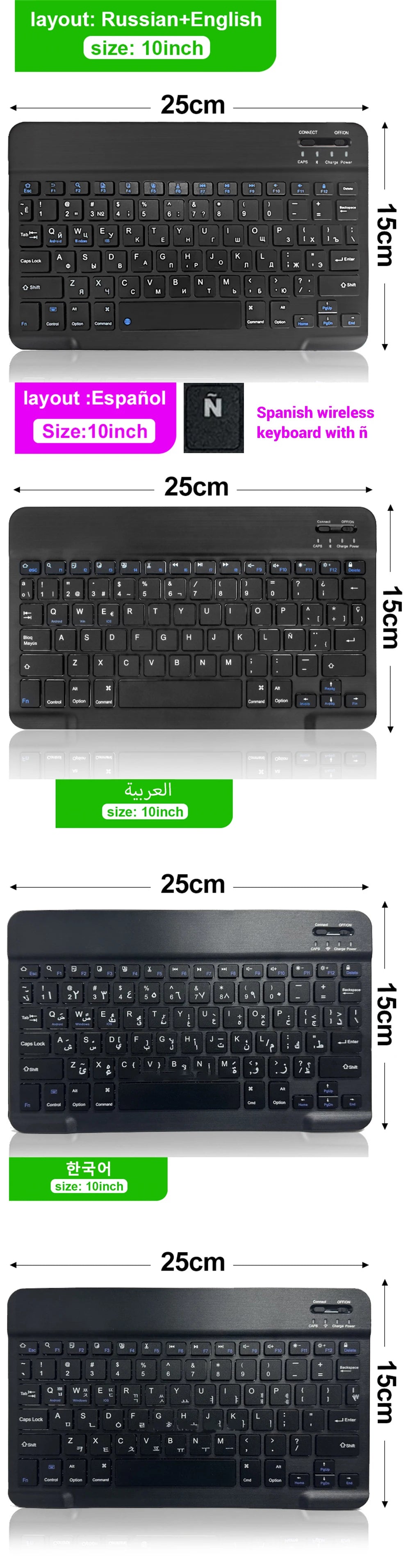 Teclado y ratón inalámbricos Bluetooth para IOS Android Windows Tablet para iPad Air Mini Pro teclado español coreano portugués ruso