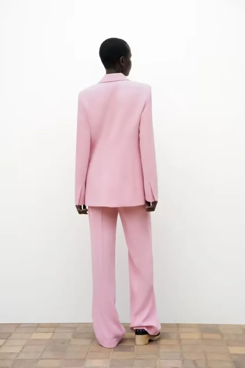 Dameblazer Ny Vår Elegant Uformell Kontordame Rosa Jakke Kåpe Mote Høy Liv Løse Vide Benbukser Buksedress