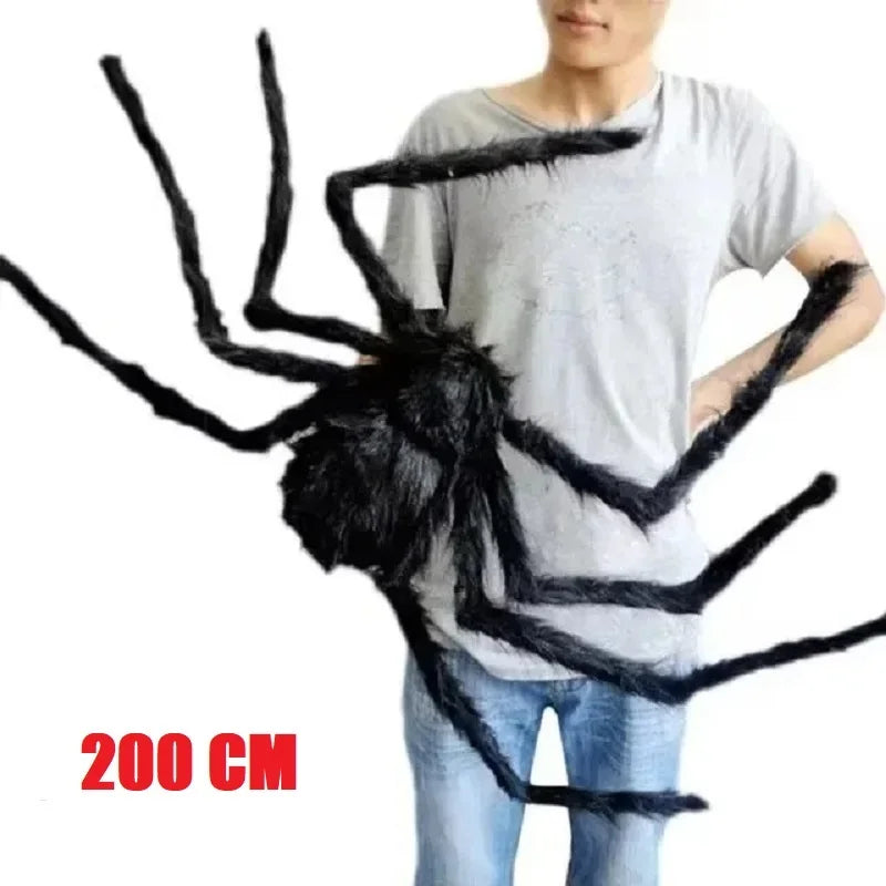 Araña Grande de Peluche de Halloween, Decoración de Halloween de Terror, Accesorio de Fiesta, Decoración Gigante de Araña para Exteriores de 30-200cm, Broma de Cámara, Araña Negra