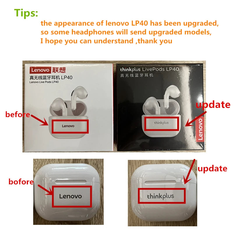 Auriculares inalámbricos Lenovo LP40 originales TWS con Bluetooth, control táctil, deportivos, estéreo para teléfono Android
