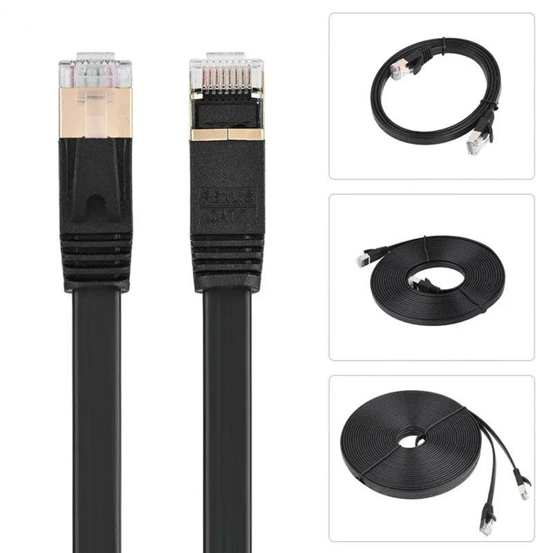 Cat7 Ethernet Cable Cat 7 RJ45 Connector Flat Networking Cables Patch Cord for Desktop Laptop Modem Router Switch 0.5M 1M 2M 5M
