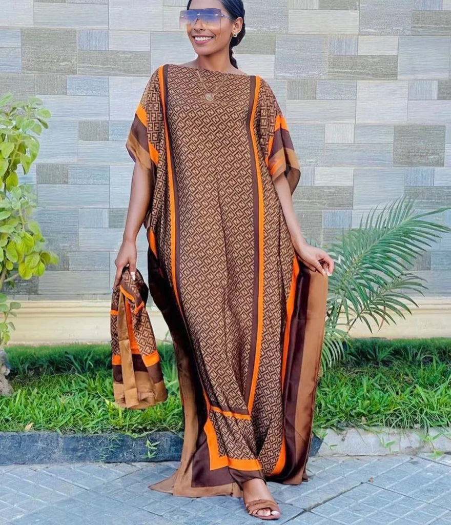 Vestido abaya africano de talla grande – Elegante, fluido e incluye pañuelo a juego
