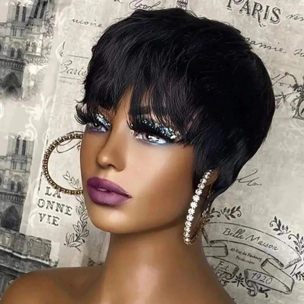 Peluca de pelo humano estilo pixie