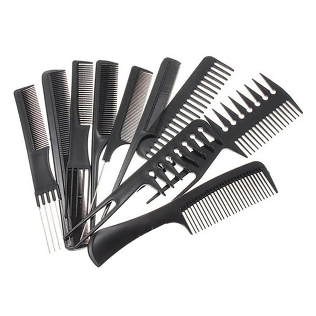 Ensemble de 10 peignes de coiffure professionnels, peignes plats en plastique noir