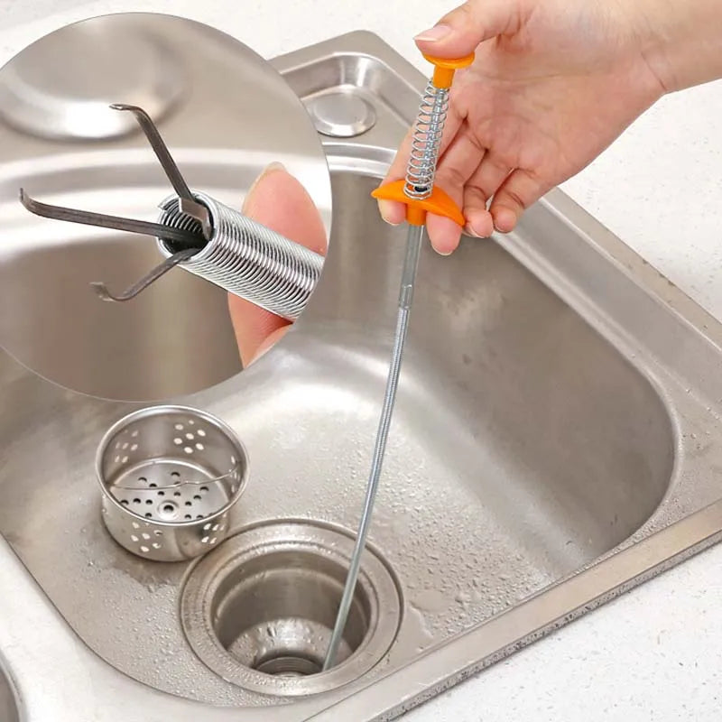 Herramienta de limpieza de desagües flexible con garra retráctil para eliminar obstrucciones, gancho de draga para tuberías de primavera, pinza recogedora, herramientas de cocina.