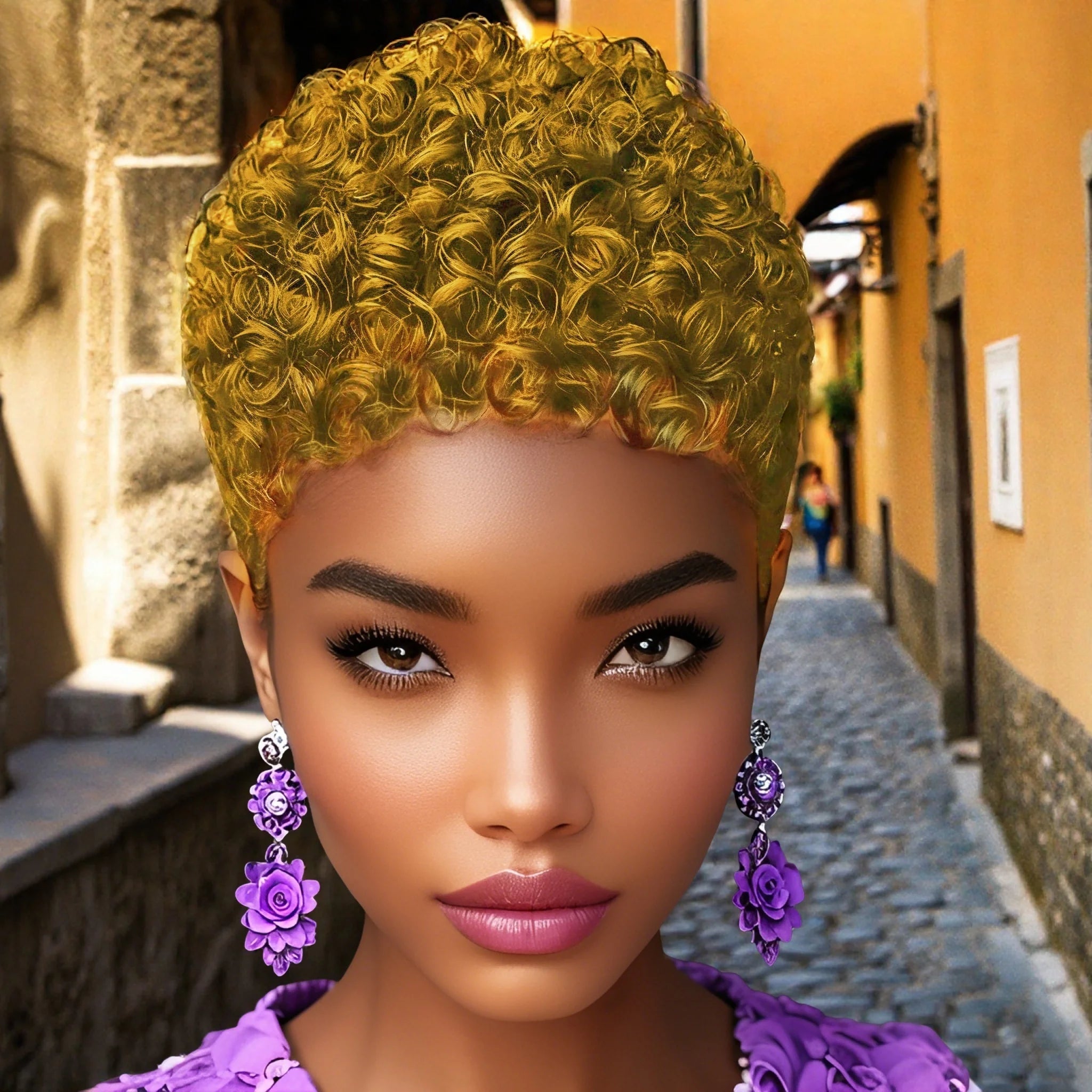 Short Elfin Cut Human Hair Wig For Women Short Afro Curly Wave Full Machine Made wig Human Hair Holiday Wear Party Wear