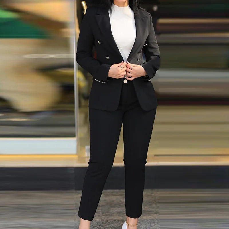 Women Two Pieces Pant Suits, Spring Autumn Loungewear Solid Fashion Matching Sets, Cardigan Top Pencil Pants Ladies Outfit