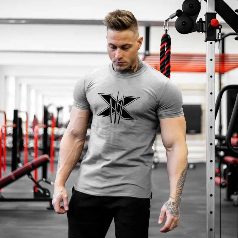Ropa de gimnasio para hombre, camiseta de manga corta de algodón deportivo, para correr, entrenamiento, ajustada, estampada, sudadera, camisetas casuales