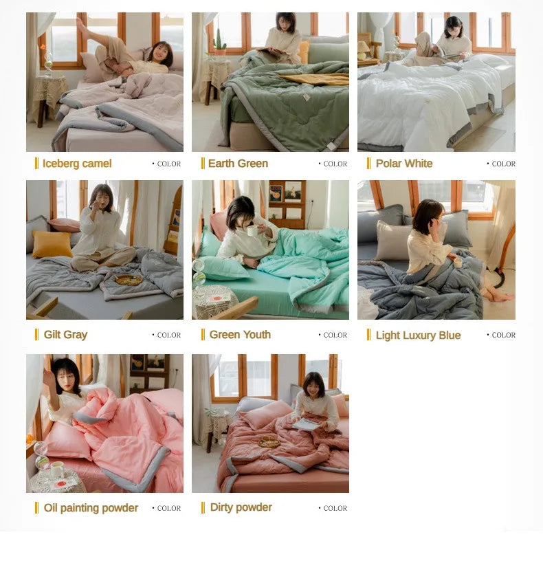 Nouvelle couette d'été matelassée en coton polyester japonais douce pour la peau, lavable, légère, style luxueux, couleur unie, légère