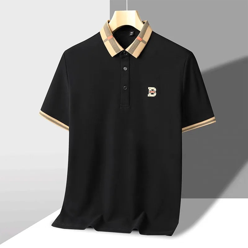 Polo de manga corta con logo de marca de lujo, camisa de polo de seda y algodón de alta gama, transpirable, para hombre, nueva colección de verano, camiseta Paul, ropa de hombre informal de moda.