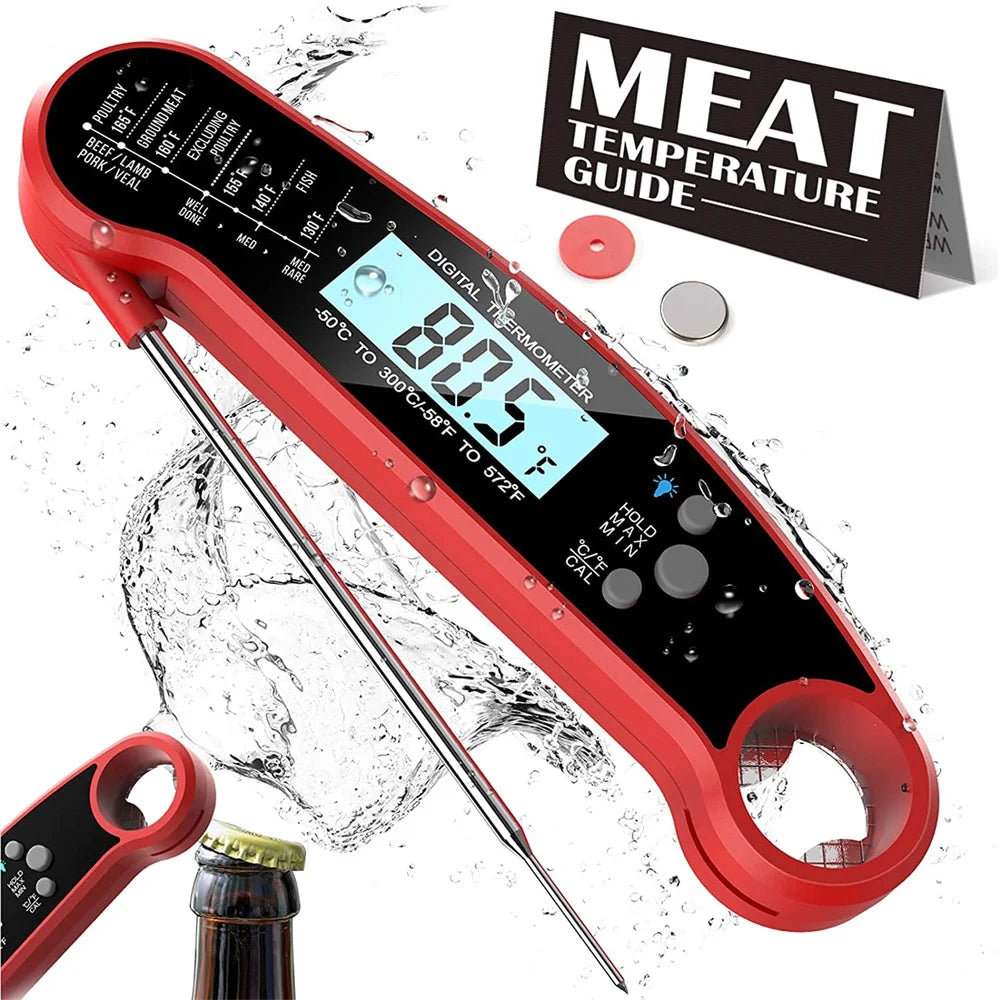 Termómetro digital de cocina para carne, agua, leche, cocina, parrilla exterior, barbacoa, impermeable, lectura instantánea