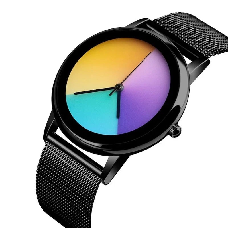 Nuevo y exclusivo reloj de mujer a la moda, informal, con esfera de color cambiante, de cuarzo, ultrafino de acero, para mujer, regalo especial