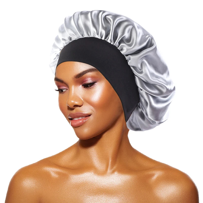 Gorros de satén lisos para mujer, con ala ancha, para dormir, bañarse, gorro unisex, con banda elástica, para el cuidado del cabello