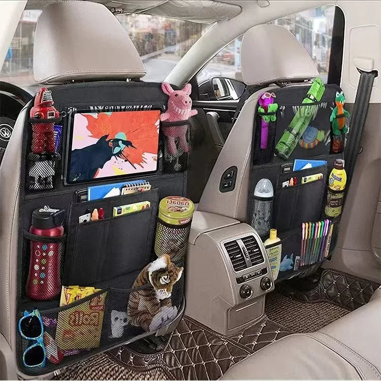 Organizador de almacenamiento para asientos de automóvil, multifuncional, tela Oxford, bolsa de almacenamiento multiusos para el respaldo del coche con soporte para tablet con pantalla táctil