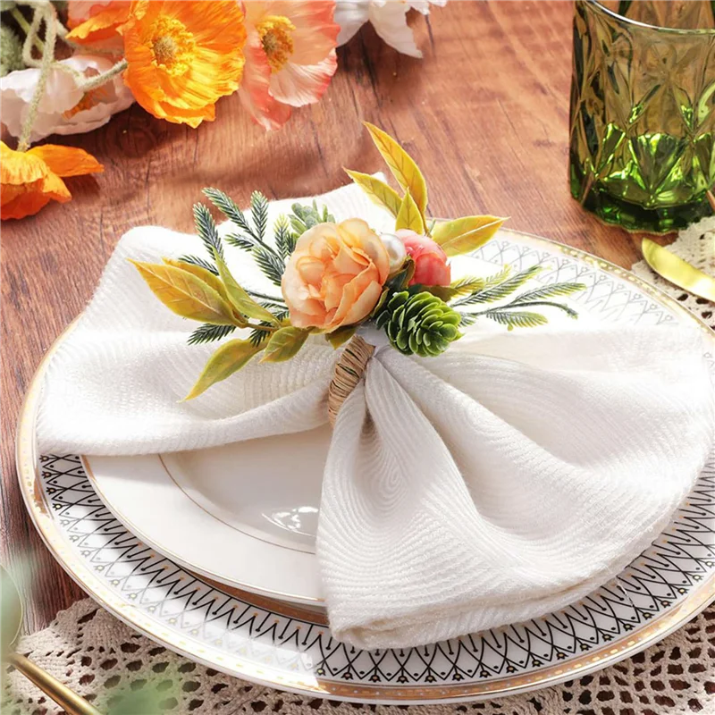 B84B-Servilleteros, juego de 12 servilleteros de flores con perlas para mesas de cena para bodas, fiestas, Navidad, vacaciones