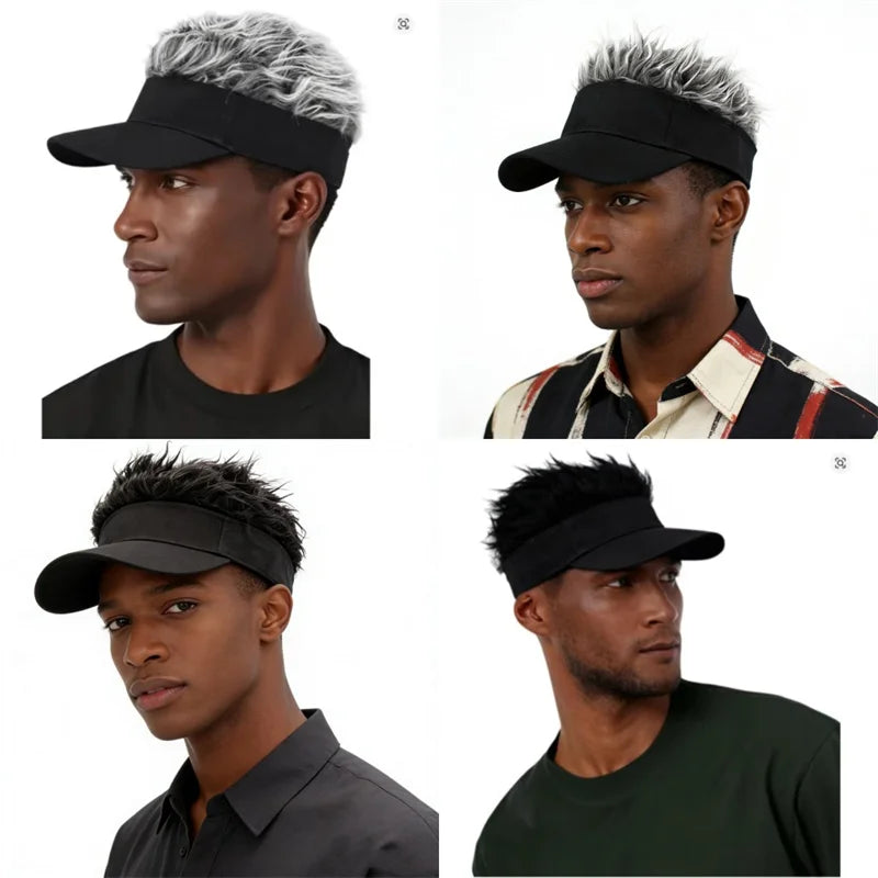 Sombrero de ala ancha con pelo sintético peinado con pinchos, gorra de béisbol de golf anti-UV para hombres y mujeres africanos, gorra de sol con pelo falso para deportes, correr, viseras de protección solar