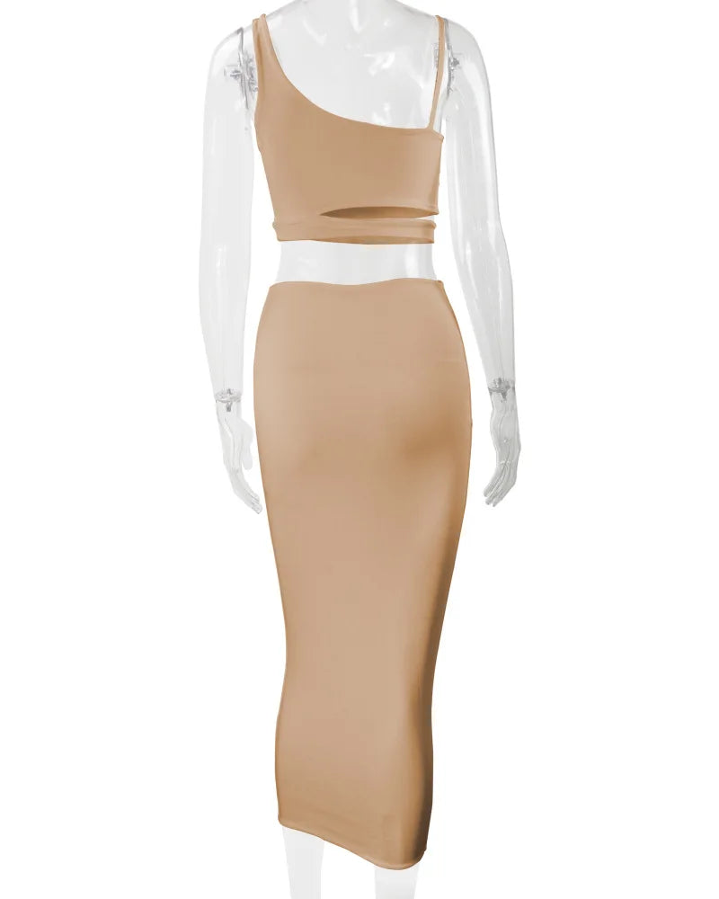 Conjuntos de faldas de verano para mujer, top corto sin tirantes con aberturas + conjuntos de falda ajustada elástica de cintura alta, trajes de dos piezas sexys para mujer a la moda