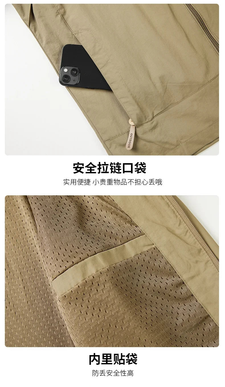 Chaquetas casuales de primavera y otoño para hombre, sección delgada, chaqueta perforada con capucha para hombre, versátil para escalada y ropa de calle