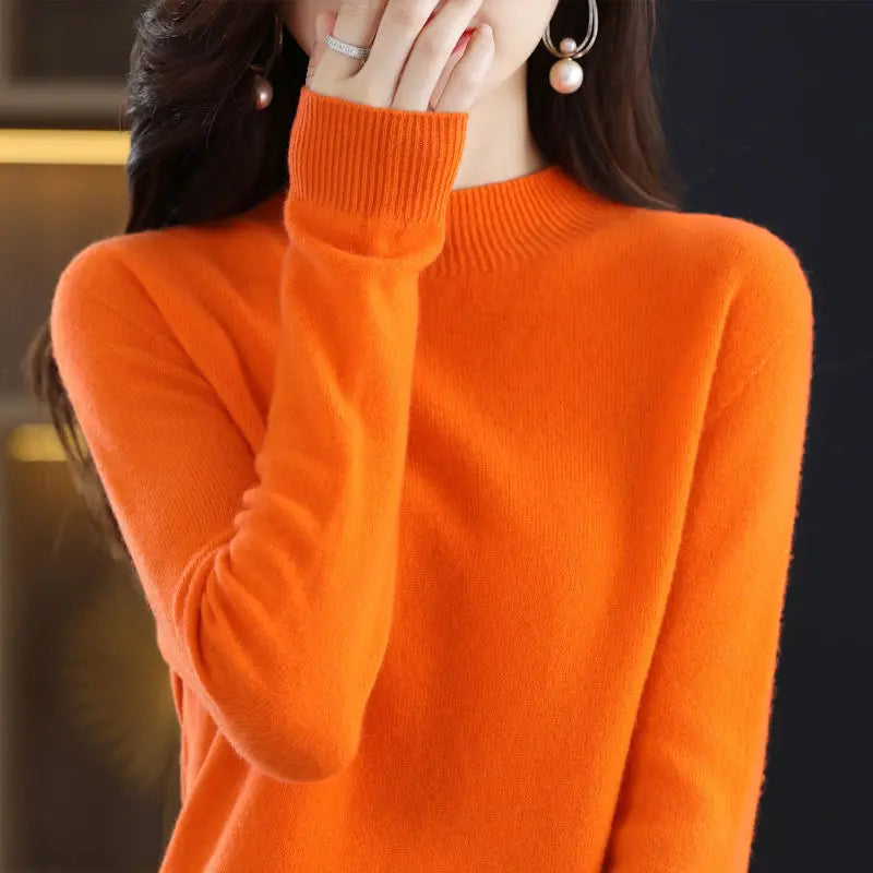 Suéter de mujer otoño invierno, camisas base cálidas casuales, cuello simulado, tejido básico, jerséis de manga larga, moda coreana