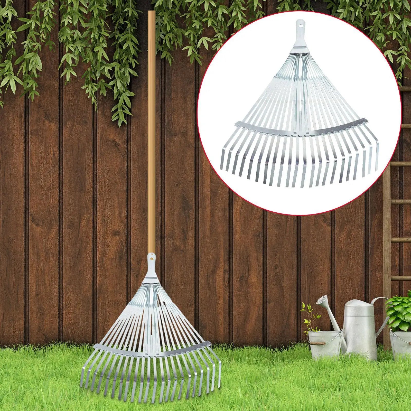 Hagerive, justerbar løvrive, multifunksjonell, lett, plenrive sammenleggbar metallrive for hagerengjøring