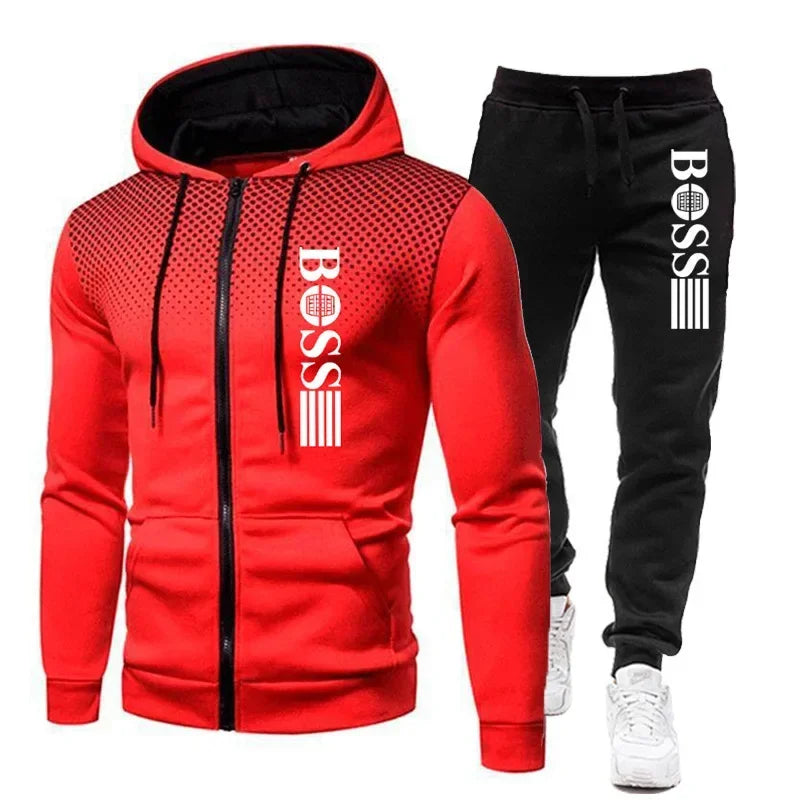2026 New Men's Zippered Hooded Sweatshirt + Casual Pants Set, suitable for autumn and winter fashion, fitness and warm sports we