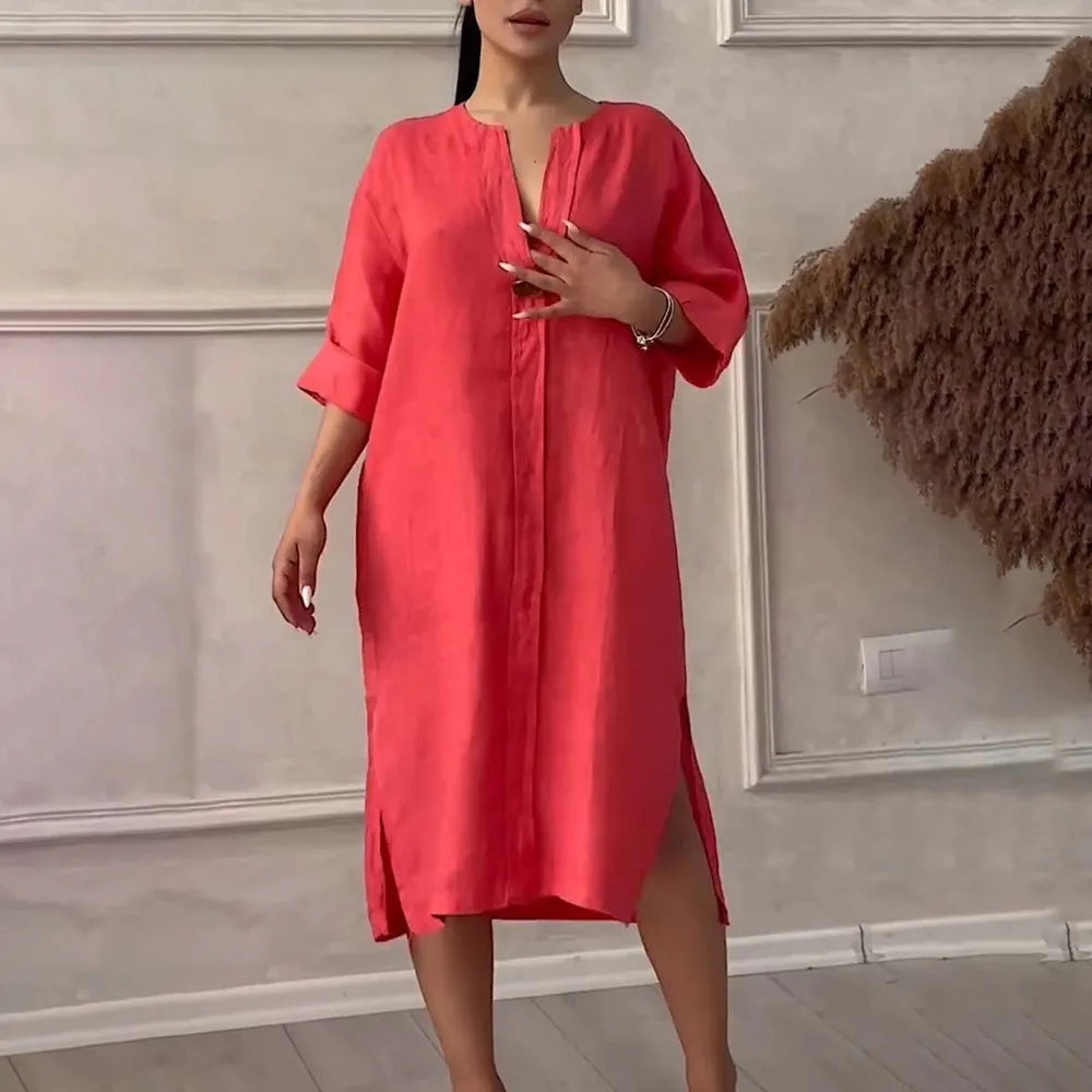 Y2k Long Sleeve Linen Maxi Dress Women Summer Summer Casual Solid Color Party Loose Long Dresses Elegant Vestidos