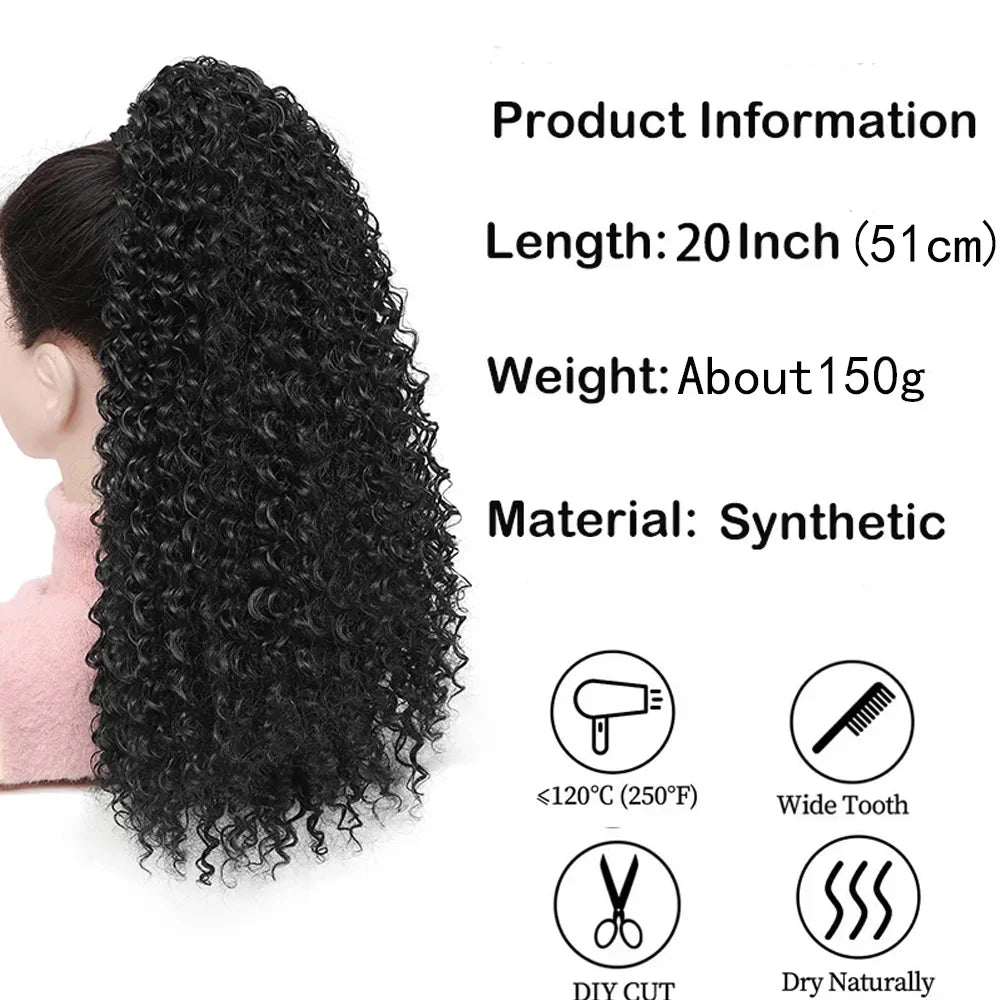 Long Afro Curly Drawstring Ponytail Synthetic Puffy Kinky Curly Fake Tail Extension Fluffy Curly False Hair Ponytail for Women
