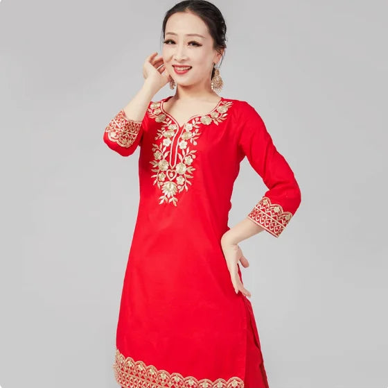 Camisa india de algodón puro con bordado oculto lateral y manga larga para mujer - Pakistán