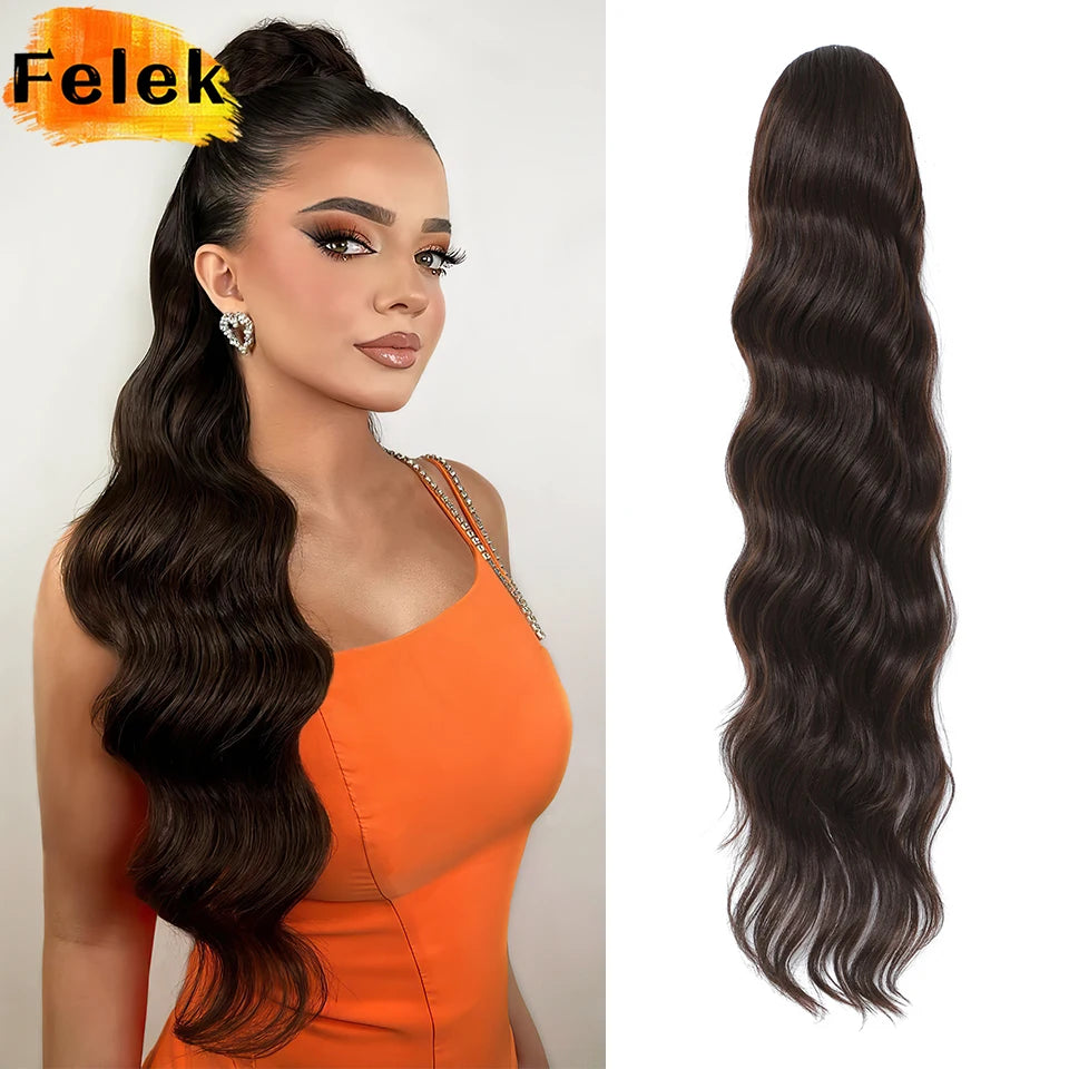 Extensions de queue de cheval bouclée à cordon de serrage de 28 pouces, postiche synthétique à clipser pour femmes noires, longues perruques ondulées pour filles afro