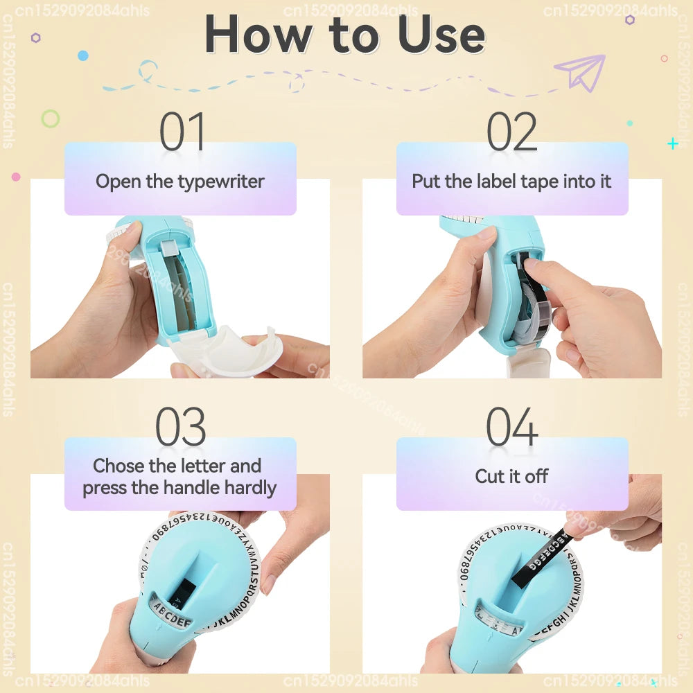 Portable Label Printer B90 Manual Typewriter DIY 3D Embossing Label Tape Handheld Label Maker DIY Sticker Mini Labeling Machine