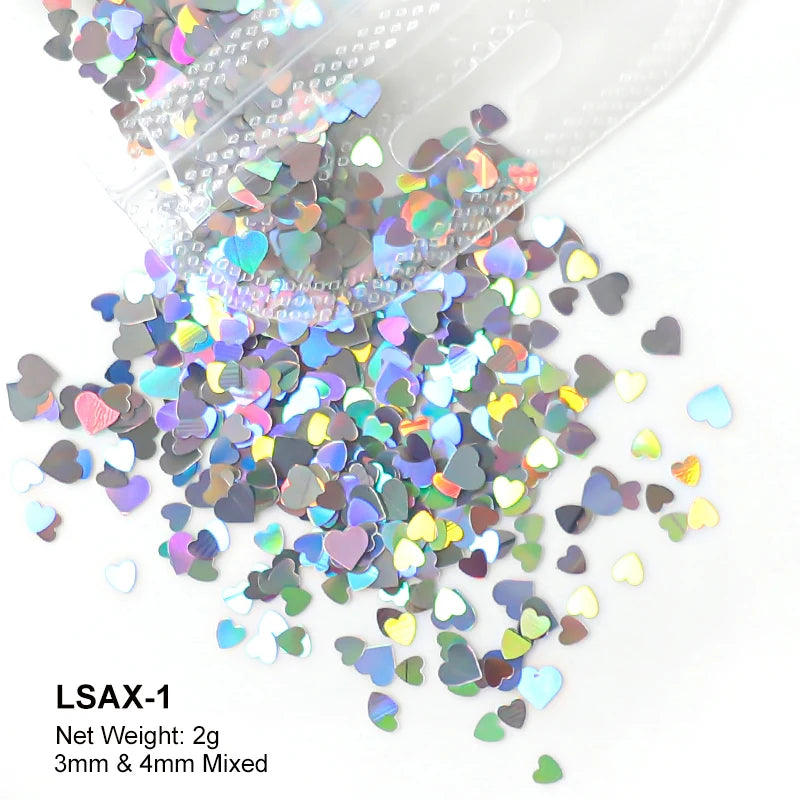 2g Holographic Nail Art Glitter Shiny Sweet Love Red Heart Flakes Sequins 3D Nail Paillette Manicure Valentine's Day Decorations