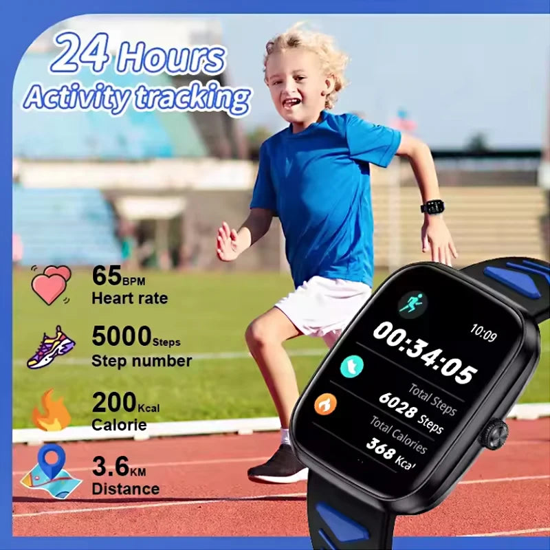 Montre connectée pour enfants, écran tactile HD, fréquence cardiaque, jeux, musique, cadeau pour garçons et filles, pour iOS et Android