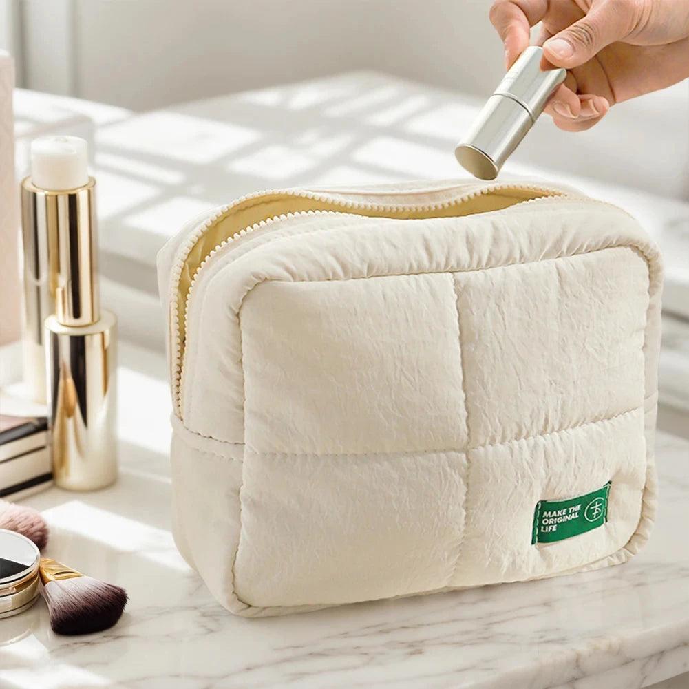 Bolso de maquillaje acolchado para mujer, neceser de maquillaje, bolso estético para cosméticos, neceser de cosméticos impermeable acolchado, bolso de viaje para exteriores