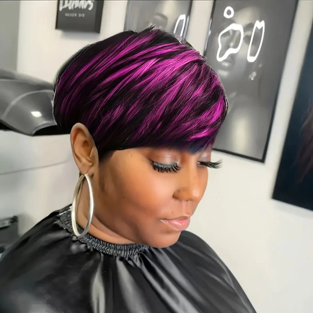 1B/Purple Pixie Human Hair Wig