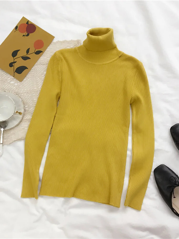 Jersey de cuello alto para mujer, blusa de otoño e invierno, jersey coreano ajustado para mujer, suéter de punto, jersey para mujer, invierno