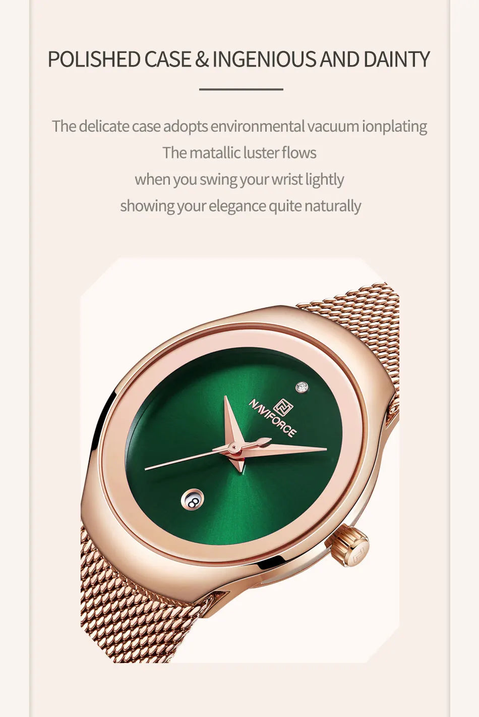 NAVIFORCE 2024 Relojes de mujer Lujo Oro Rosa Ultra Fino Reloj de Señora Lujo Impermeable Reloj de Pulsera de Cuarzo Mujer Reloj Femenino