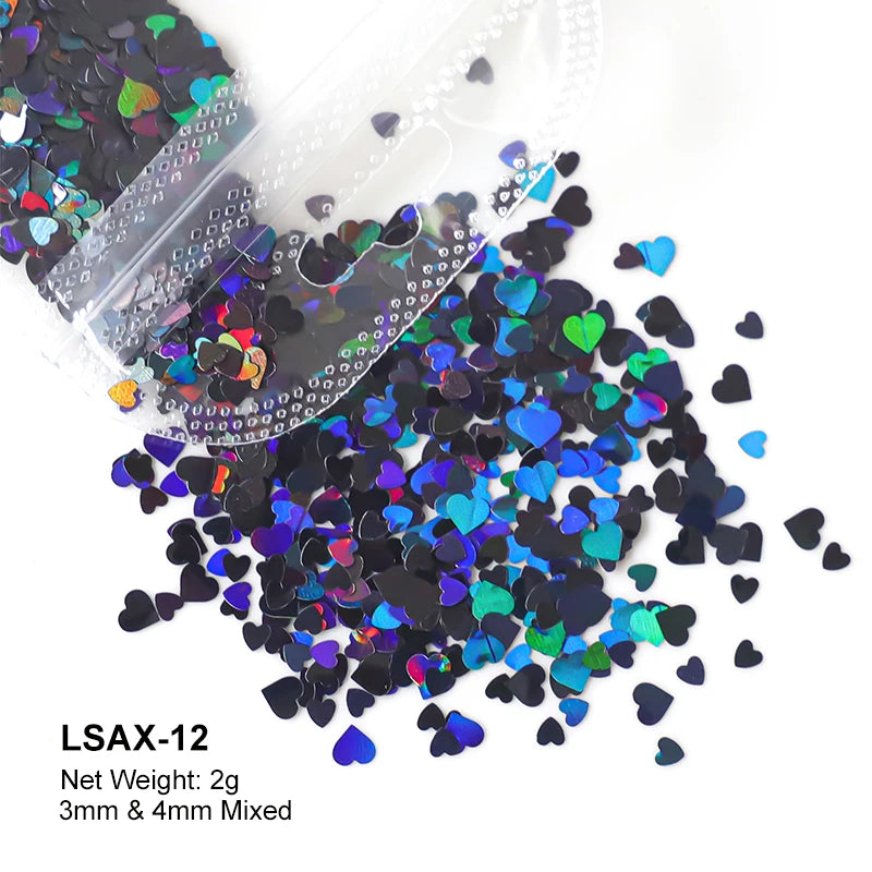 2g Holographic Nail Art Glitter Shiny Sweet Love Red Heart Flakes Sequins 3D Nail Paillette Manicure Valentine's Day Decorations