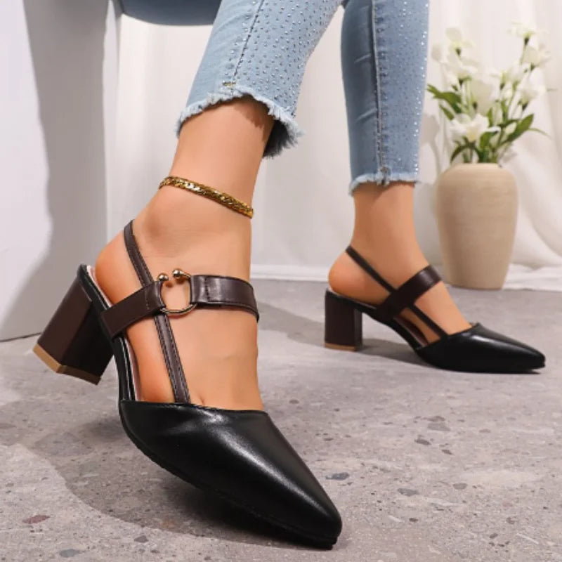 Zapatos de mujer de tendencia, genuinos, tacón medio, tacón de bloque, espejo, de lujo, de diseñador, sandalias gruesas, sandalias sexys para mujer