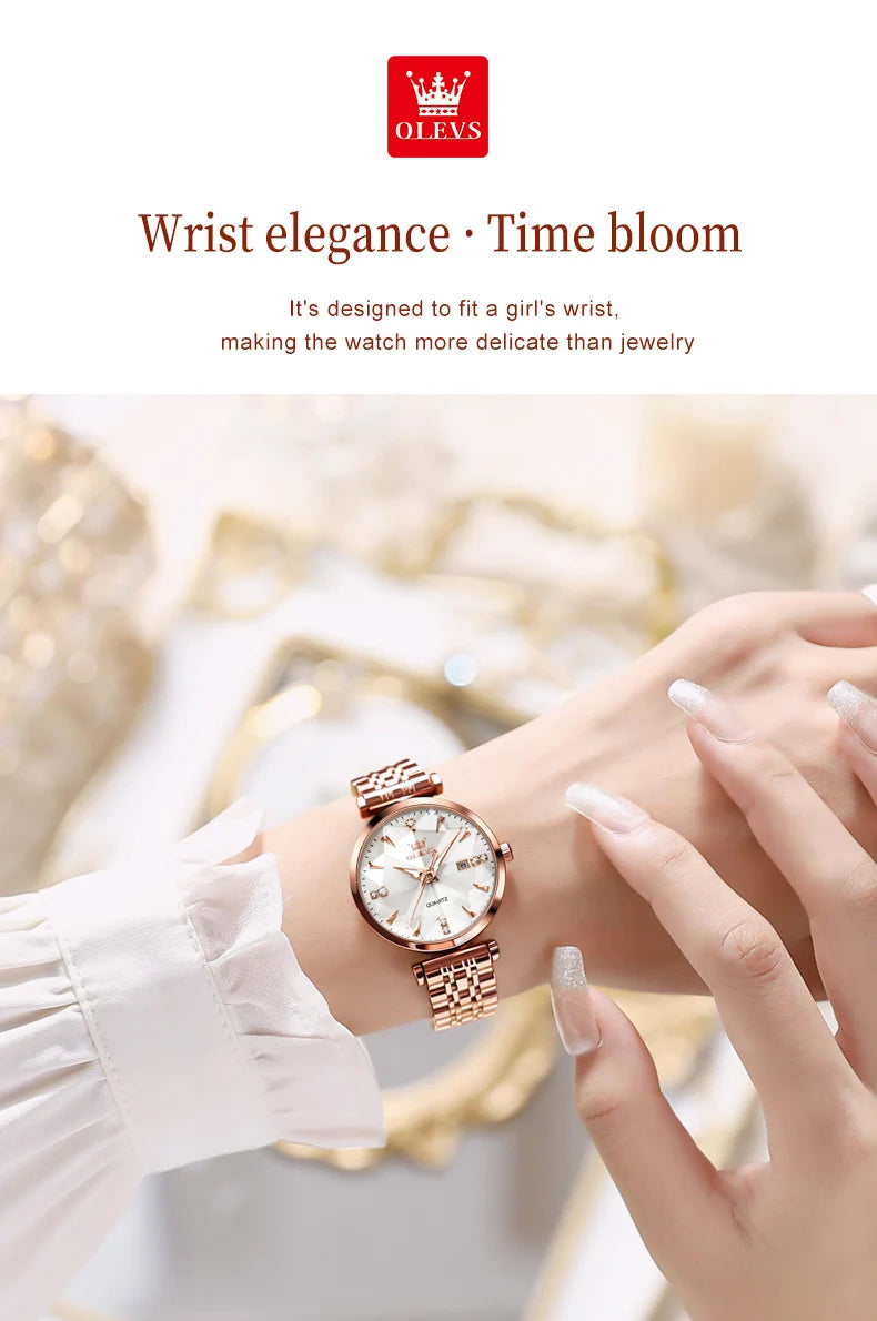OLEVS 5536 Reloj de mujer de alta calidad con diseño de joyas elegantes, reloj de cuarzo impermeable, reloj de lujo de oro rosa para mujer Reloj Mujer