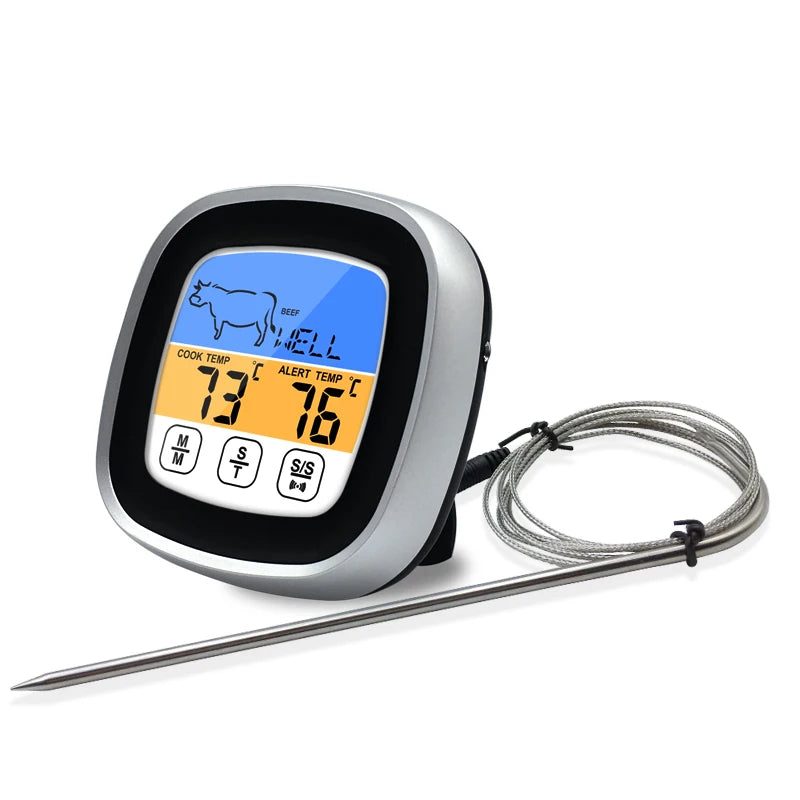 Digital Thermometer Kitchen Meat Probe Thermometer with Touchscreen LCD Display Timer Cook Mode for Grilling BBQ Cooking Meat