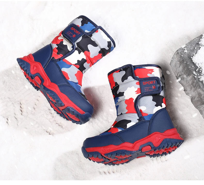 Winter Children Shoes Plush Waterproof Fabric Non-Slip Girl Shoes Rubber Sole Snow Boots Fashion Warm Outdoor Boots