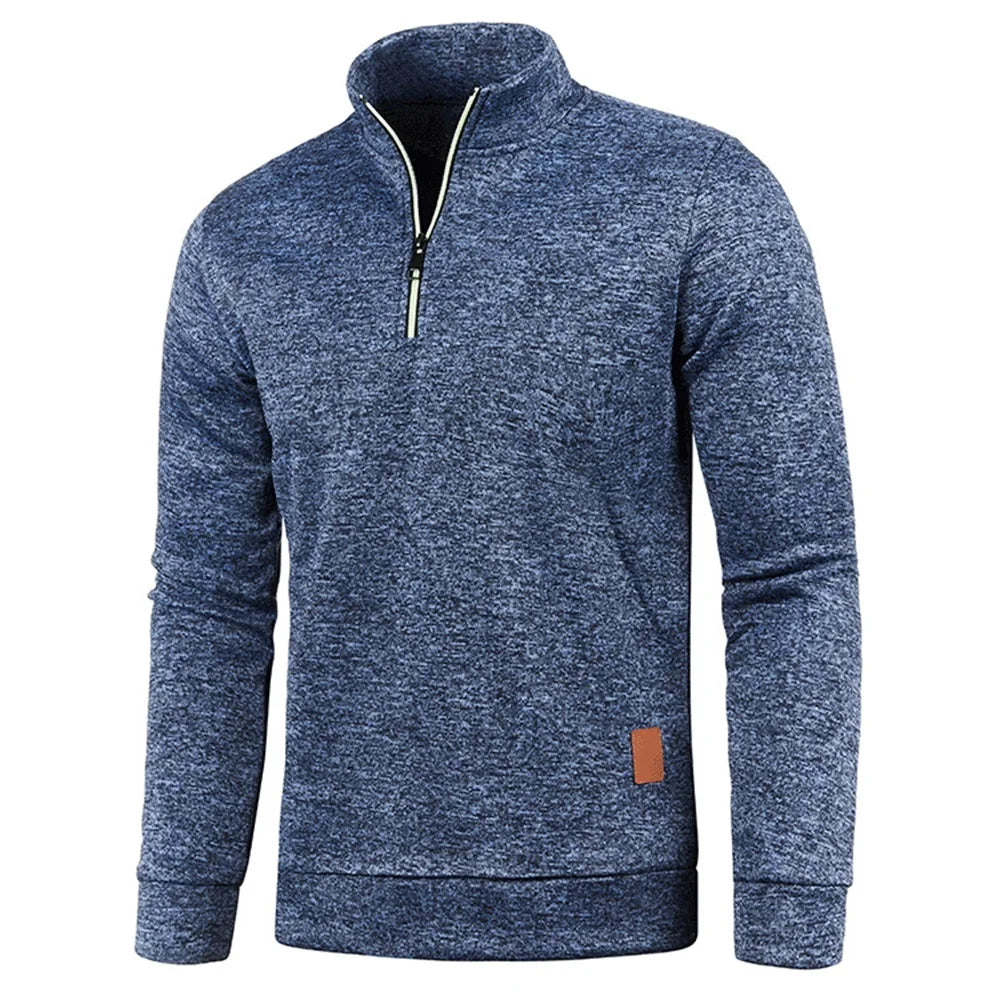 Sudadera de hombre, primavera, más gruesa, tipo pulóver, con media cremallera, para hombre, sudadera con capucha, sudadera de exterior, otoño, color liso, cuello alto