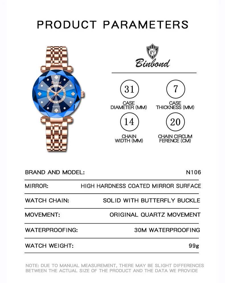 Reloj de Mujer de Lujo Ligero a la Moda con Diamantes, Reloj de Cuarzo Elegante Impermeable V005