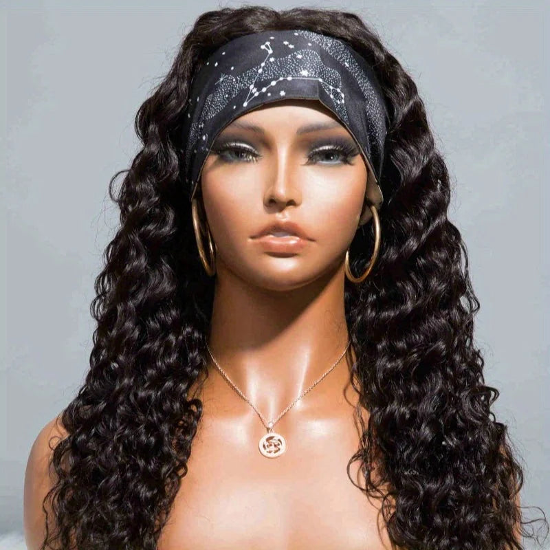 Peluca de diadema de cabello humano 200% de densidad, pelucas de cabello humano, usar y listo, peluca sin pegamento, peluca rizada de onda profunda, color natural