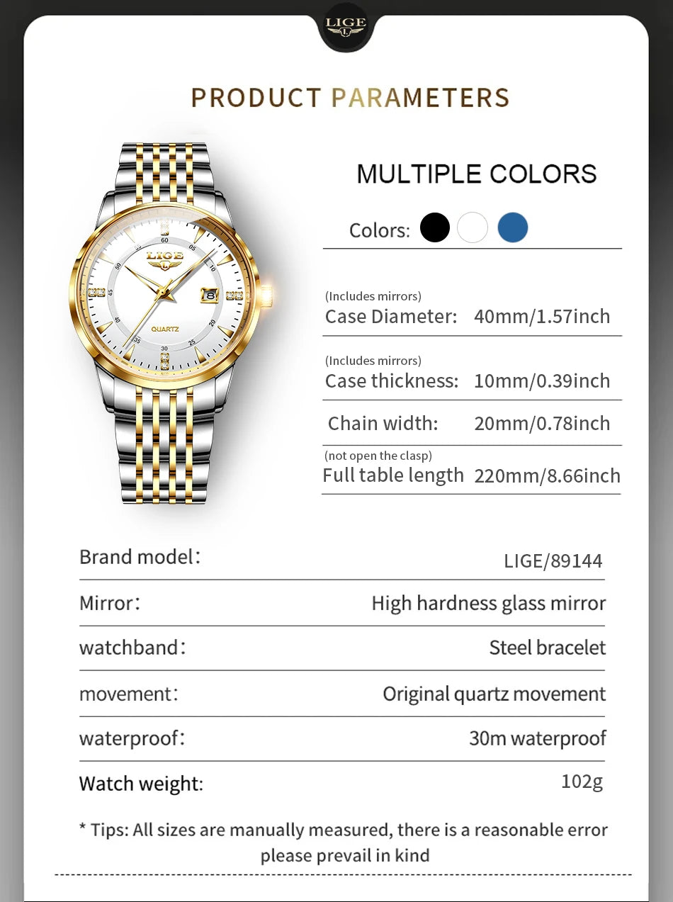 LIGE Nuevos Relojes Impermeables de Mujer Moda Reloj de Pulsera para Mujer Reloj de Cuarzo de Lujo de Marca Superior con Fecha para Mujer Relogio Feminino