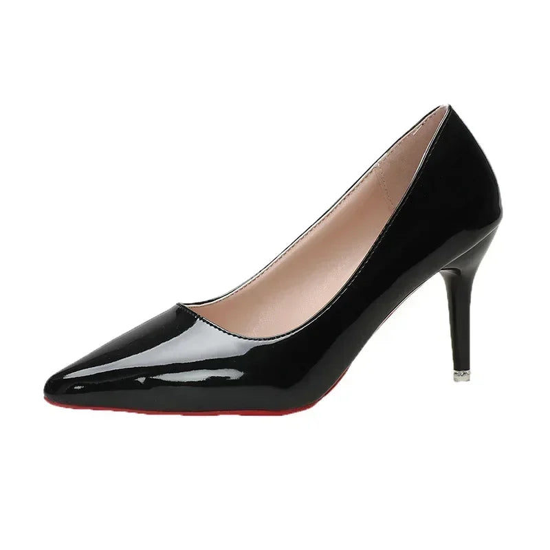Zapatos de tacón alto para mujer sexy con suela roja, tacones clásicos de otoño, zapatos de vestir de cuero suave para mujer, tacones altos para banquetes y bodas.